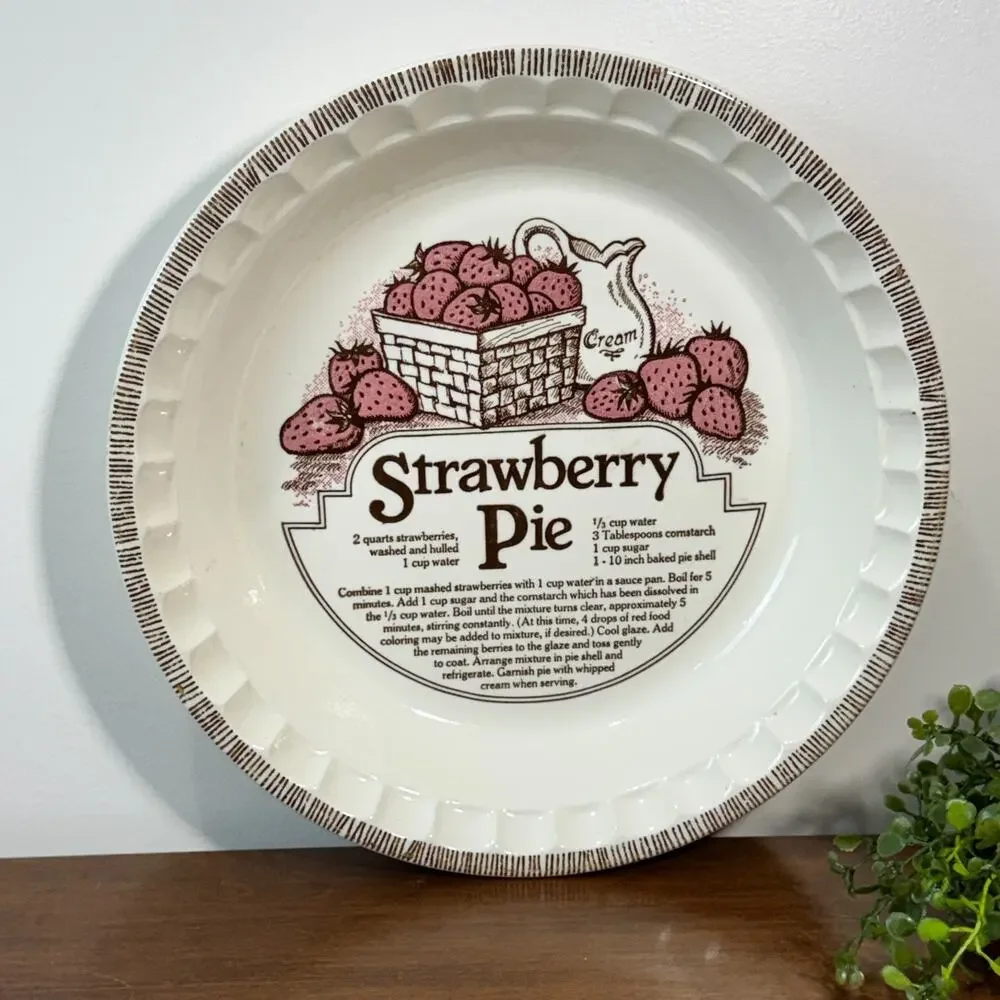 Vintage Strawberry Pie Recipe Plate Dish Baker Royal China Jeannette Ceramic USA